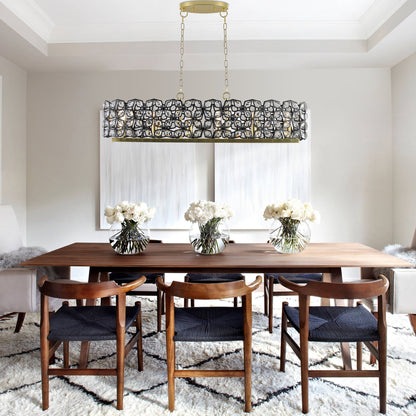 39-inch crystal and black-gold pendant chandelier suspended over a dining table on Tampa Home & Garden Store
