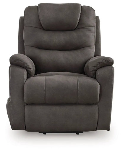Snowfield Power Lift Recliner gunmetal lift chair with padded arms and plush back on Tampa Home & Garden Store