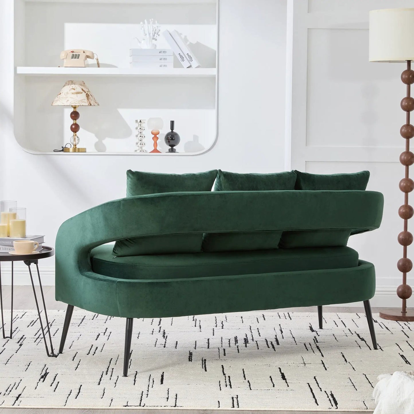 Open Back Loveseat Settee With Three Pillows