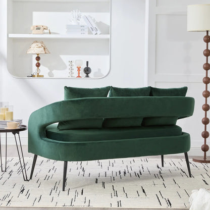 Open Back Loveseat Settee With Three Pillows