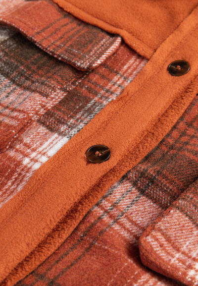 Stevvex plaid button-up long sleeve jacket ST35PL982BVT orange with brown buttons on Tampa Home & Garden Store