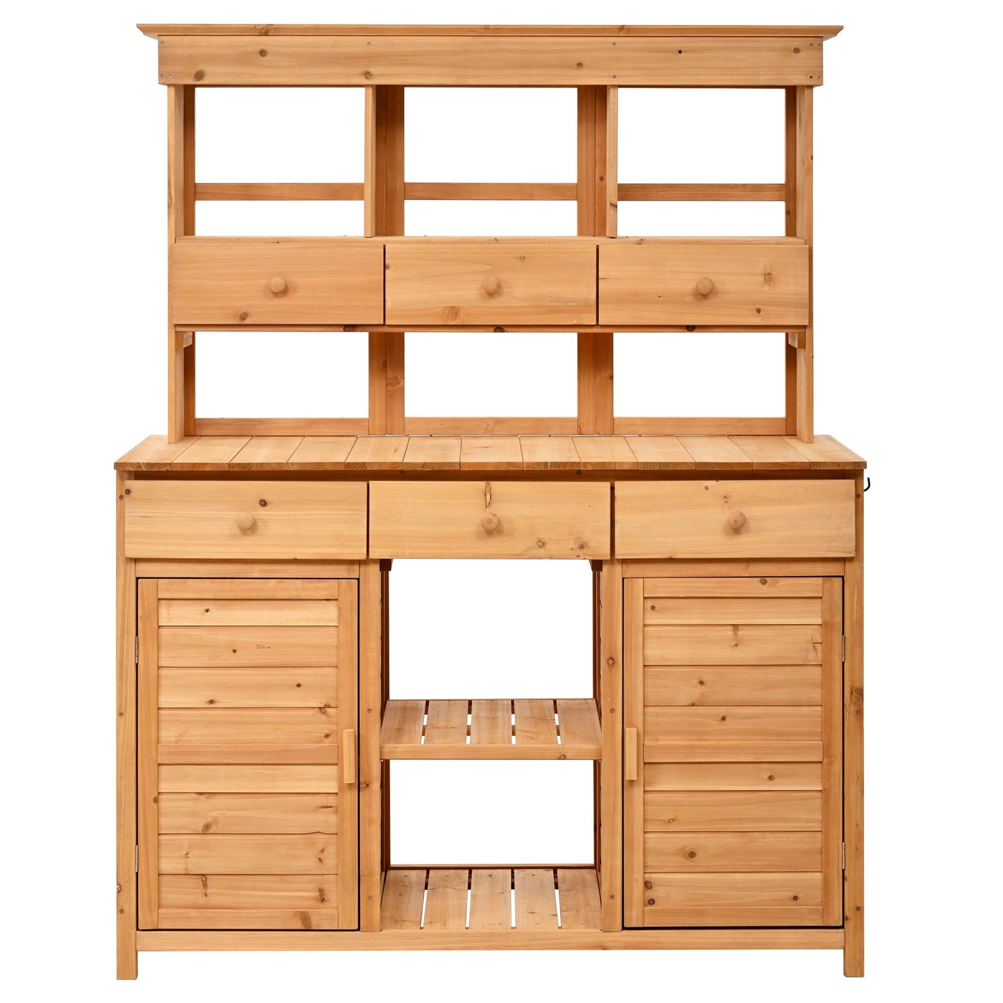 TOPMAX 65.7'' tall garden potting bench with hutch, natural wood, multiple drawers on Tampa Home & Garden Store