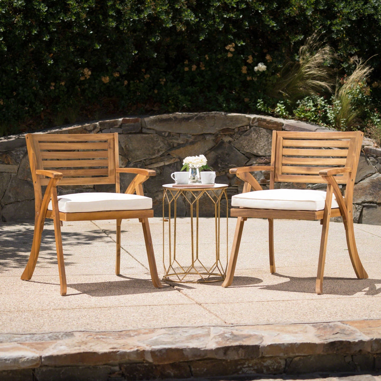 Acacia Wood Outdoor Dining Set with Coffee Table