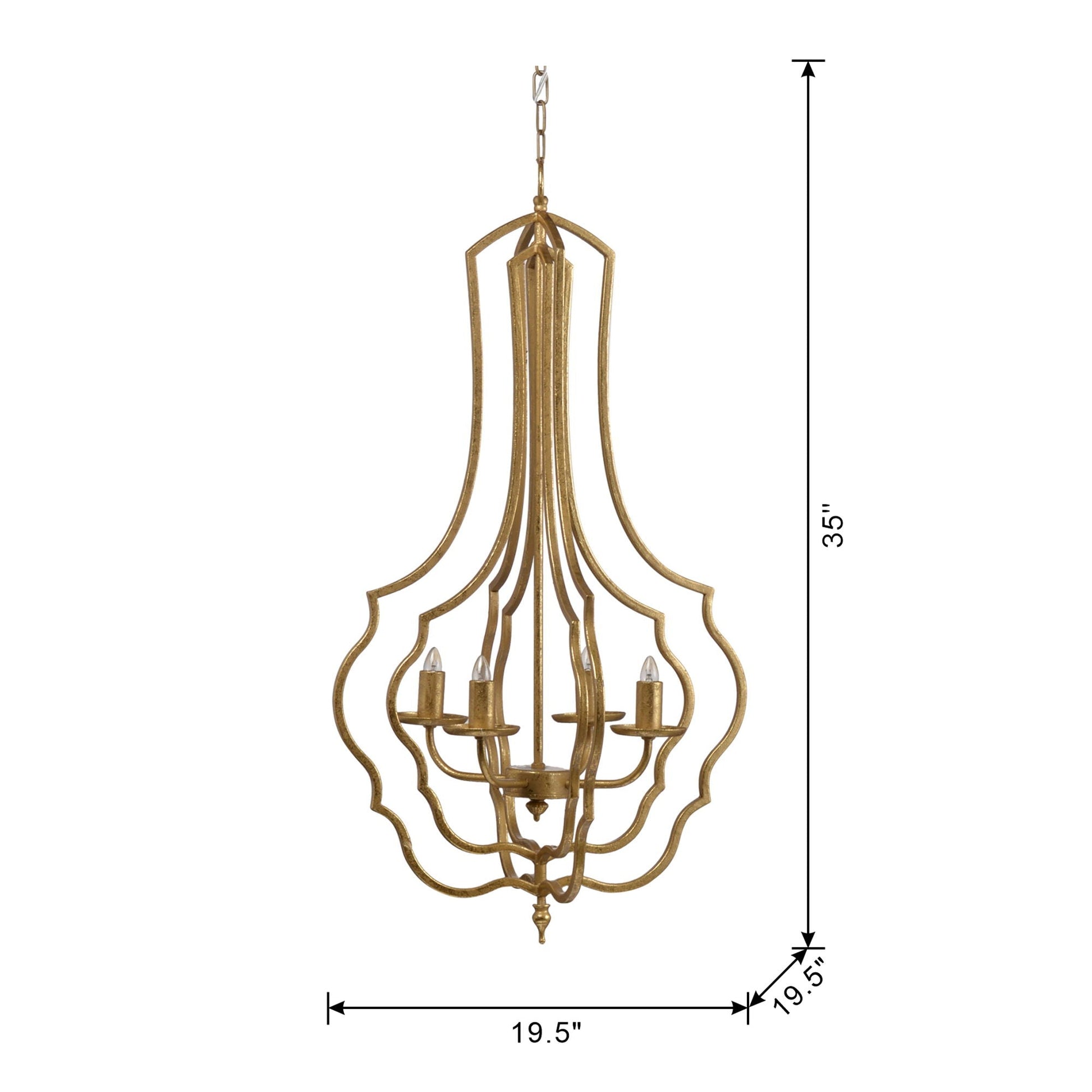 4 light chandelier in gold by HouseOfZazla with adjustable chain bulbs not included on Tampa Home & Garden Store