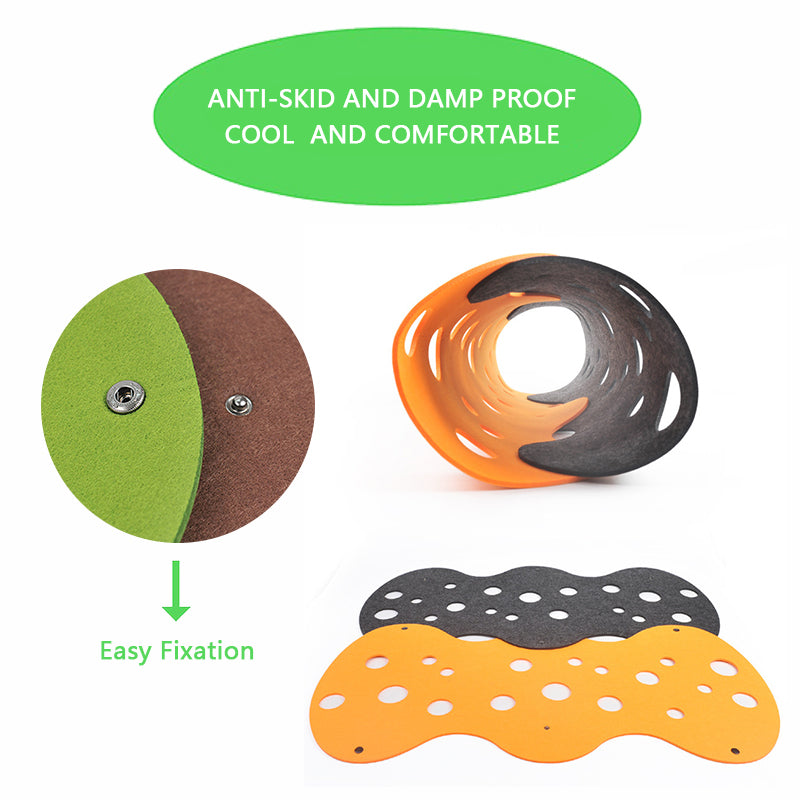 Cat tunnel toy with orange and gray collapsible tube and perforated mats on Tampa Home & Garden Store