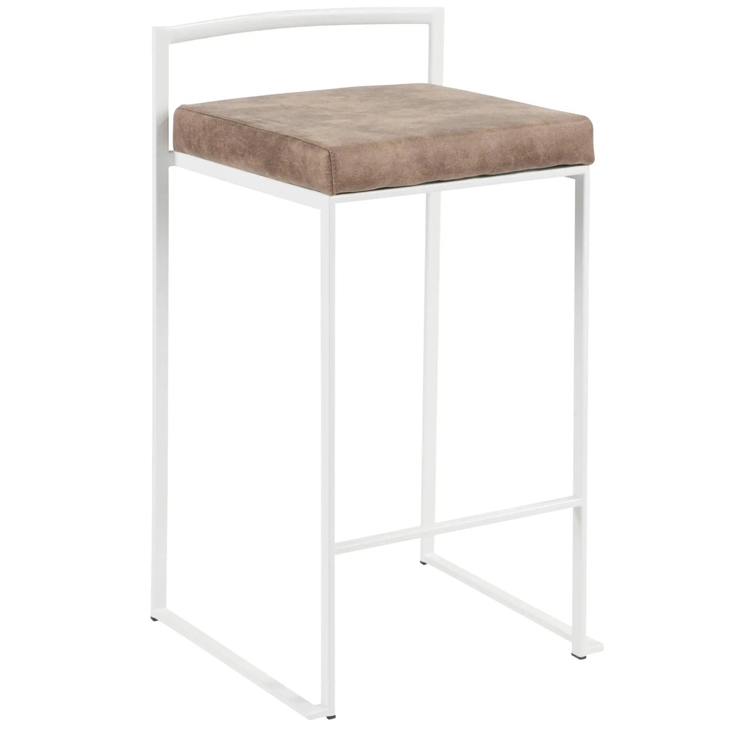 Fuji Contemporary Stackable Counter Stool with white metal frame and tan upholstered seat on Tampa Home & Garden Store