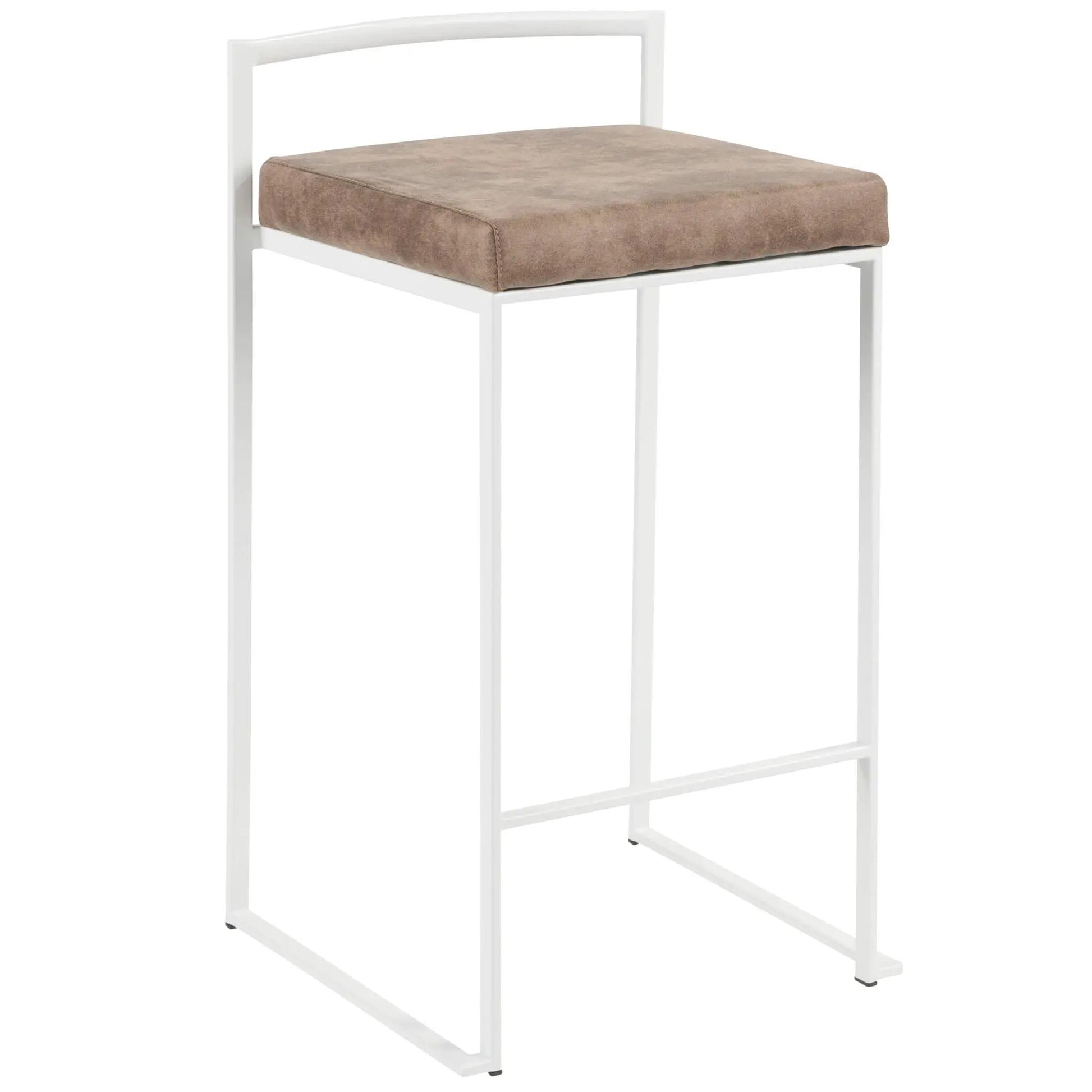 Fuji Contemporary Stackable Counter Stool with white metal frame and tan upholstered seat on Tampa Home & Garden Store