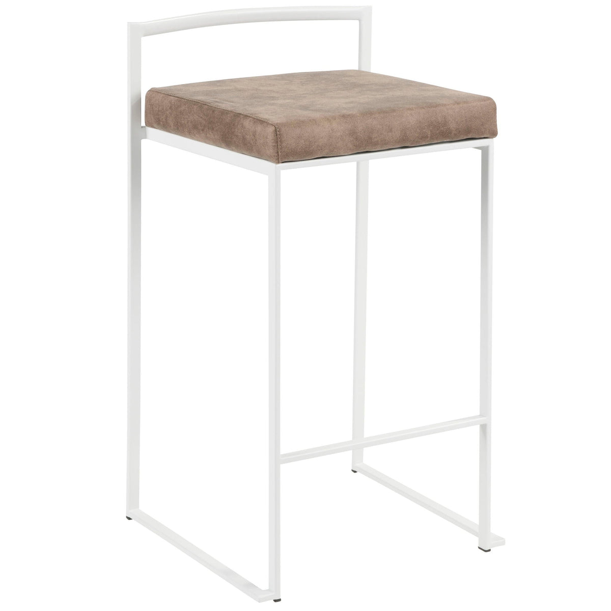 Stackable counter stool with padded tan seat and white metal frame by HouseOfZazla on Tampa Home & Garden Store