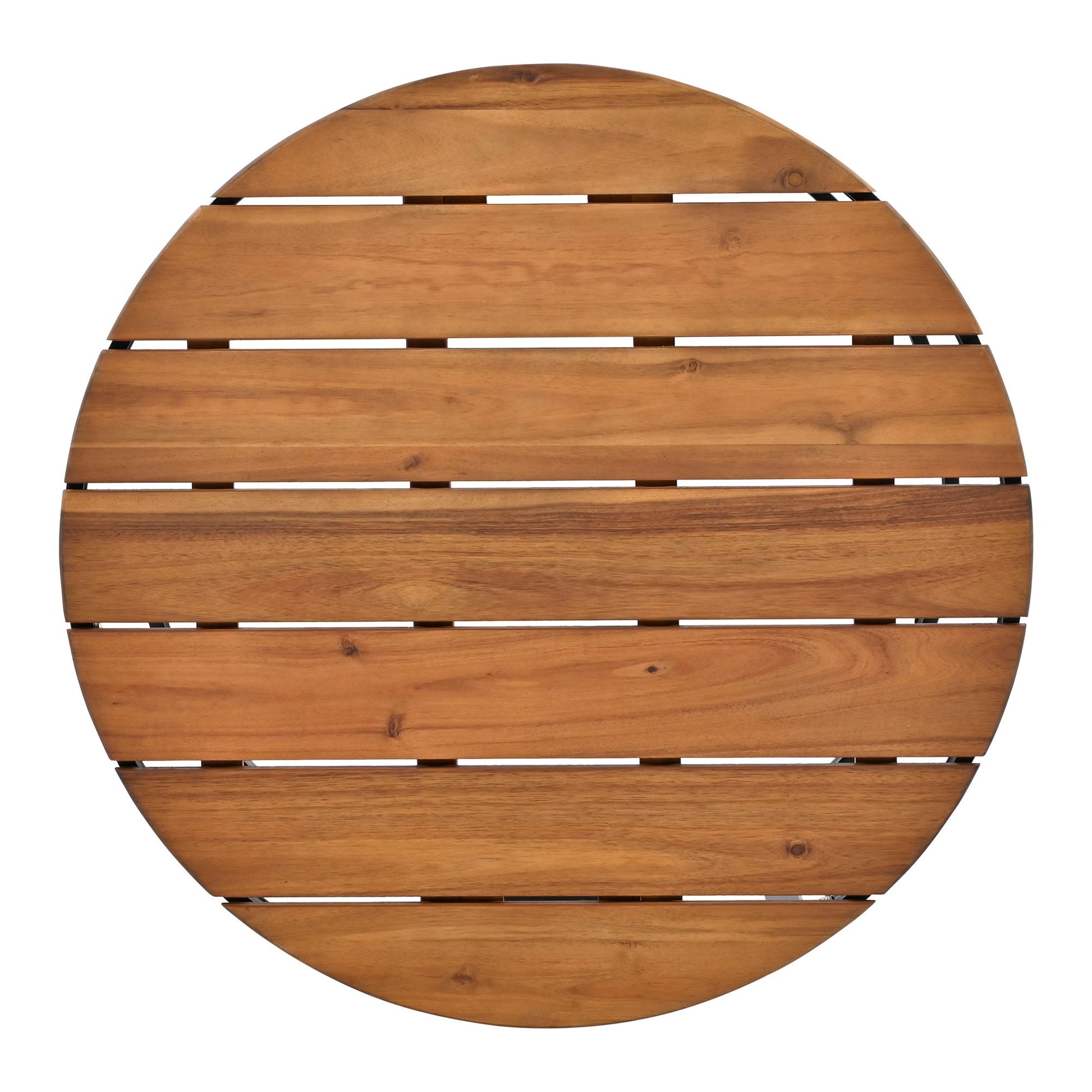 HouseOfZazla 6-piece outdoor round nesting coffee tables with slatted brown wood tops on Tampa Home & Garden Store