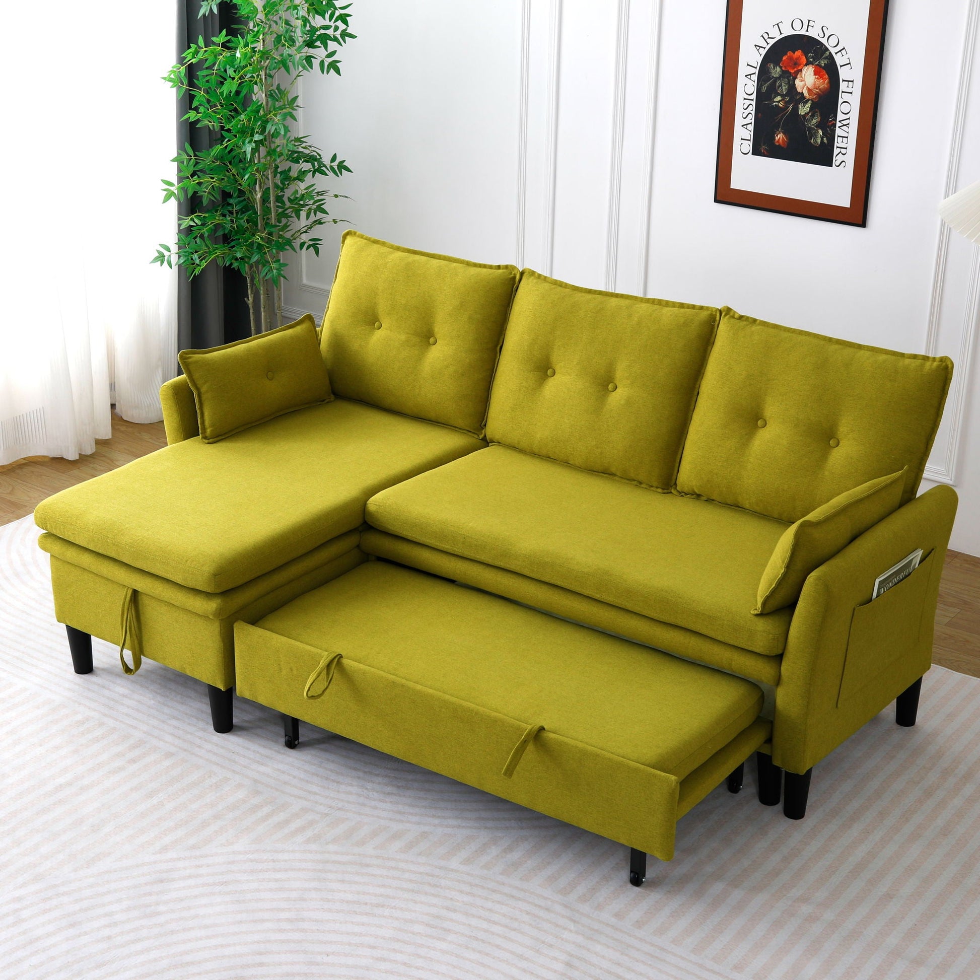 L-Shaped reversible chaise sectional sofa with storage in lime upholstery by HouseOfZazla on Tampa Home & Garden Store