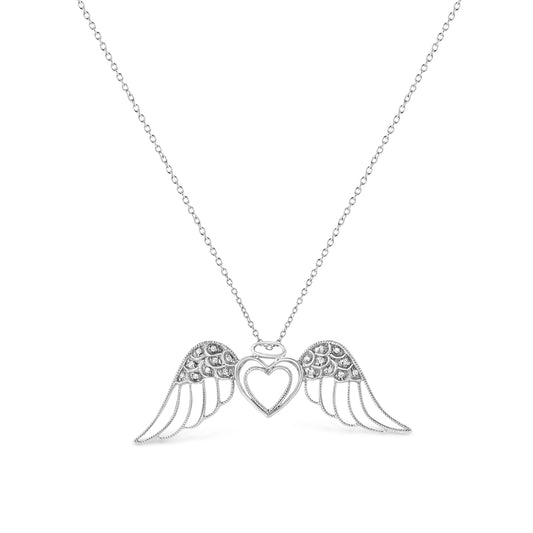 Sterling silver angel wing heart pendant necklace with pavé diamonds, 18in chain, Bids.com on Tampa Home & Garden Store