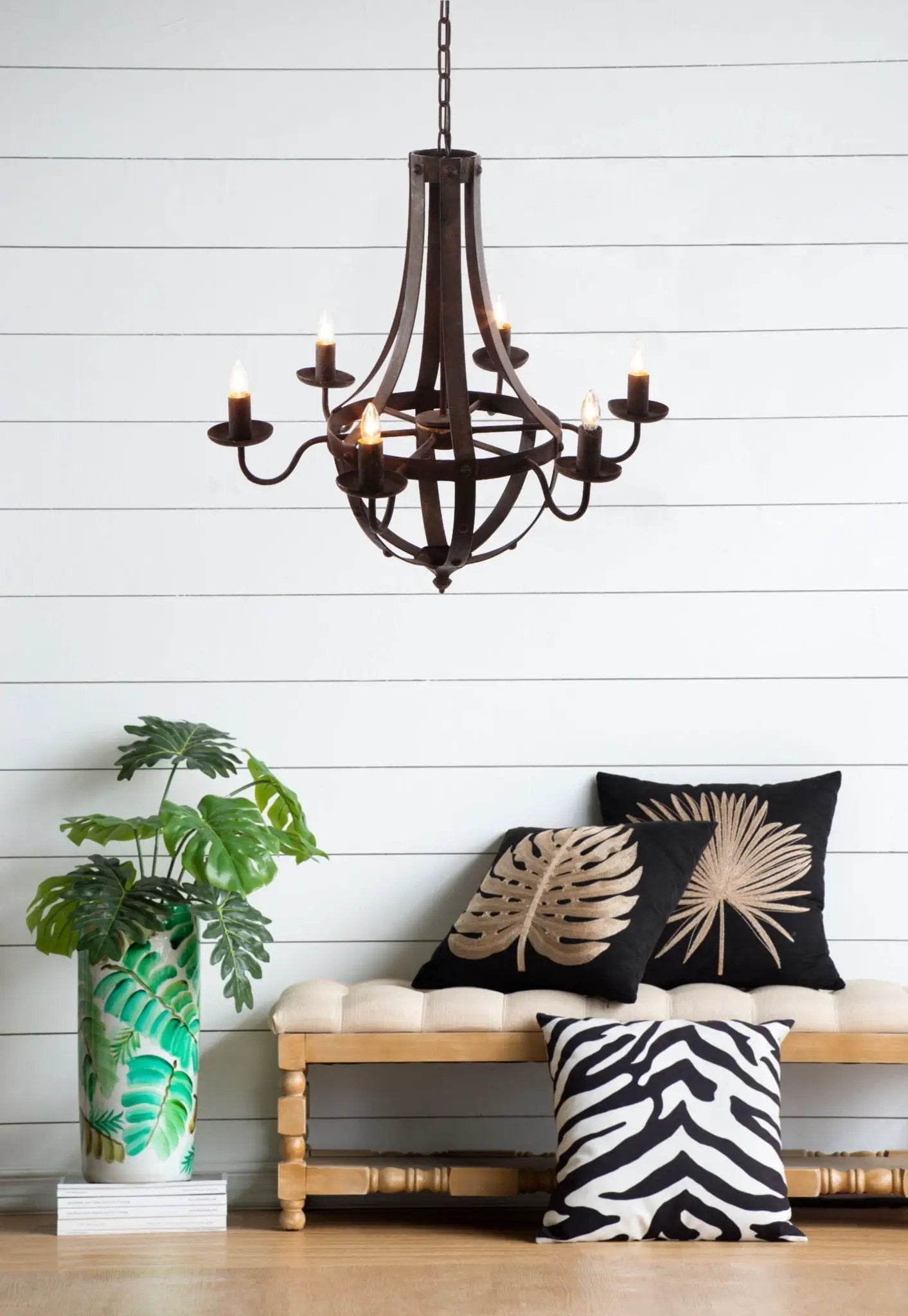 6-light black metal chandelier with adjustable chain by Unique Piece Furniture on Tampa Home & Garden Store