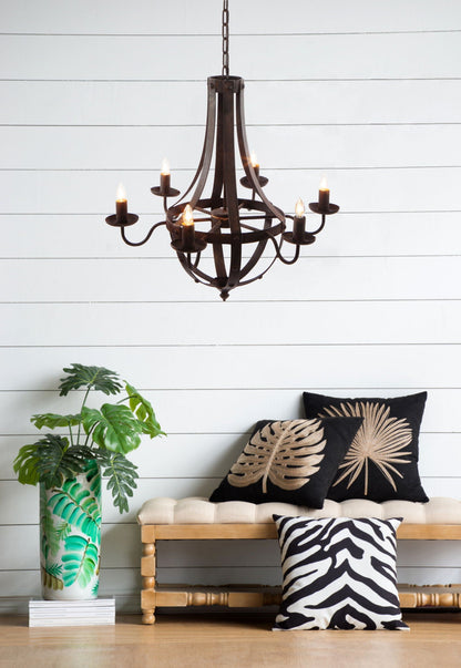 Antique 6 Light Black Iron Chandelier for Home
