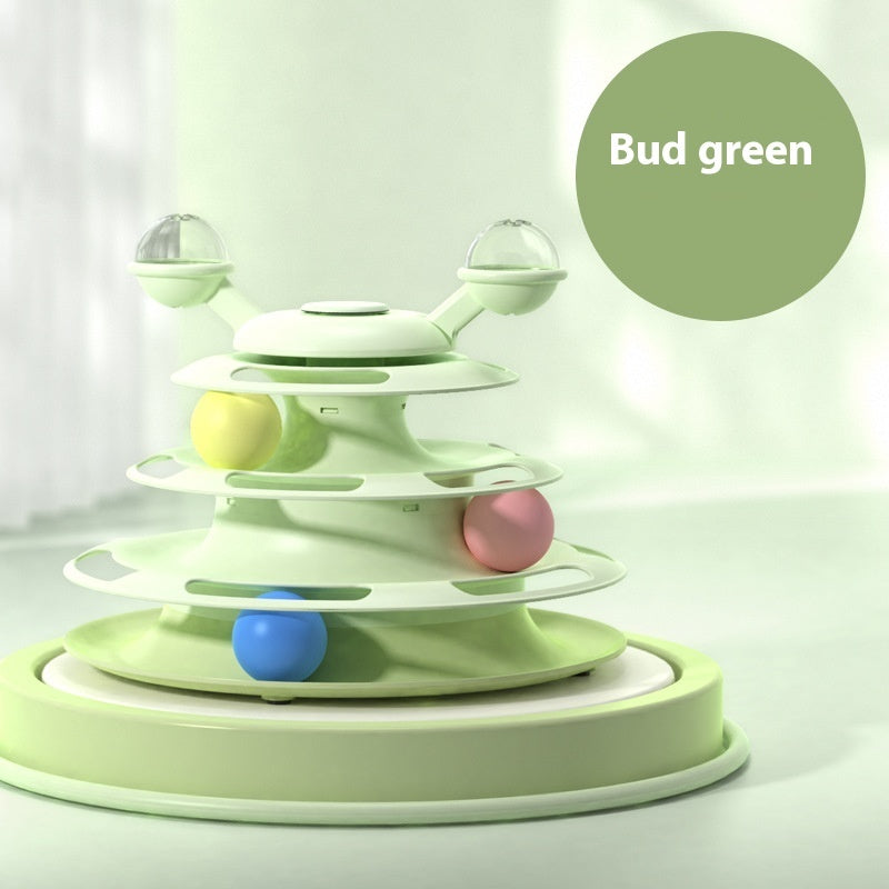 Sell My Stuff 4-level bud green cat toy tower with rotating discs and colorful balls on Tampa Home & Garden Store