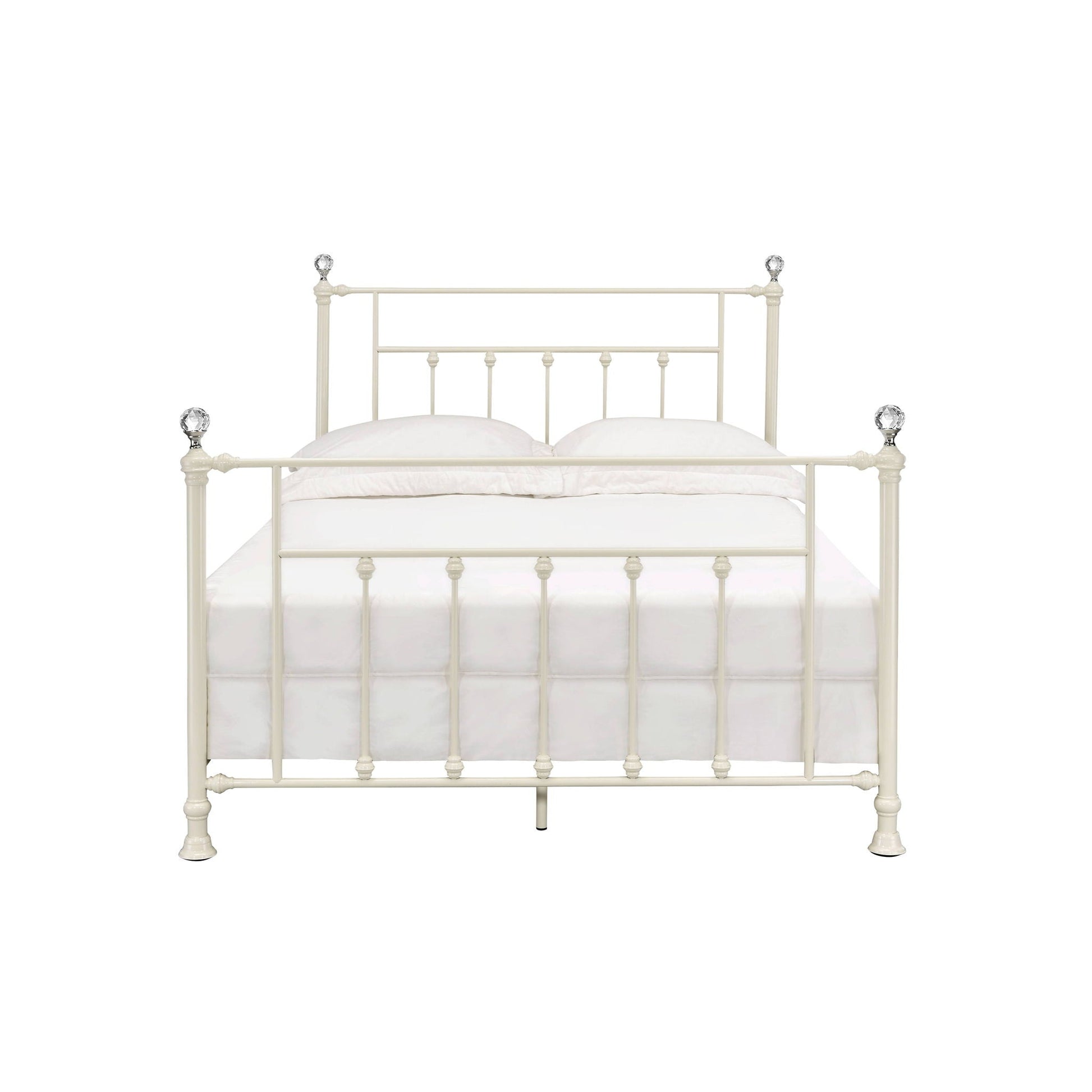 Comet Bed with Elegant Spindle Design cream metal frame panel bed HouseOfZazla on Tampa Home & Garden Store