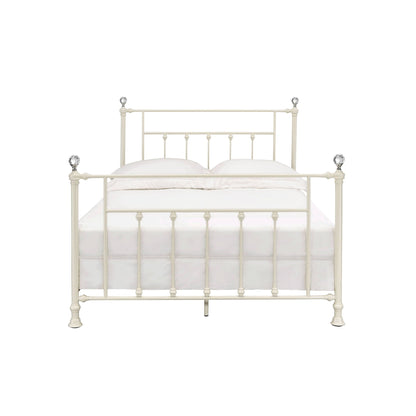 Comet Bed with Elegant Spindle Design cream metal frame panel bed HouseOfZazla on Tampa Home & Garden Store