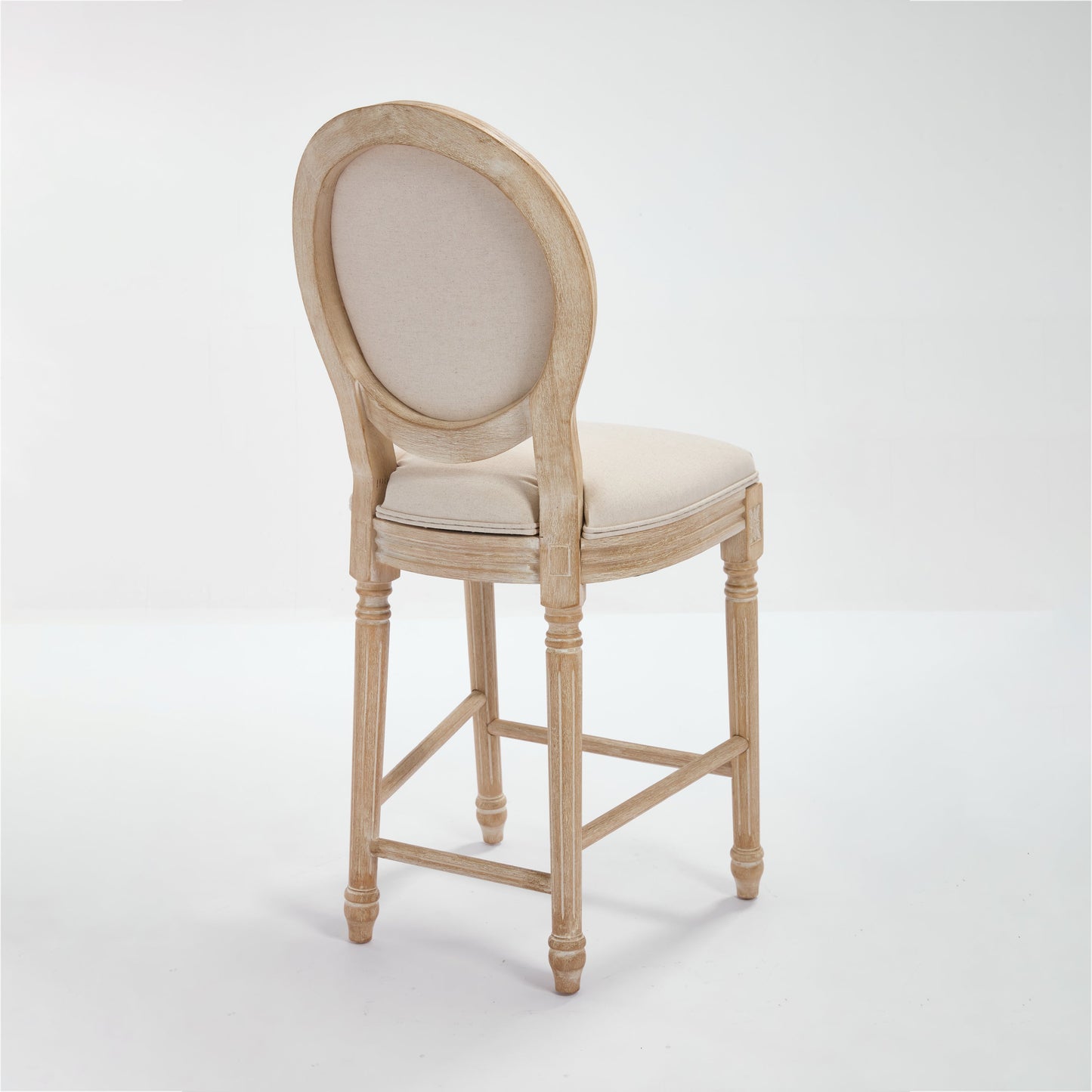 French Country 26'' Height Bar Chairs set of 2, light wood frame with beige upholstery on Tampa Home & Garden Store