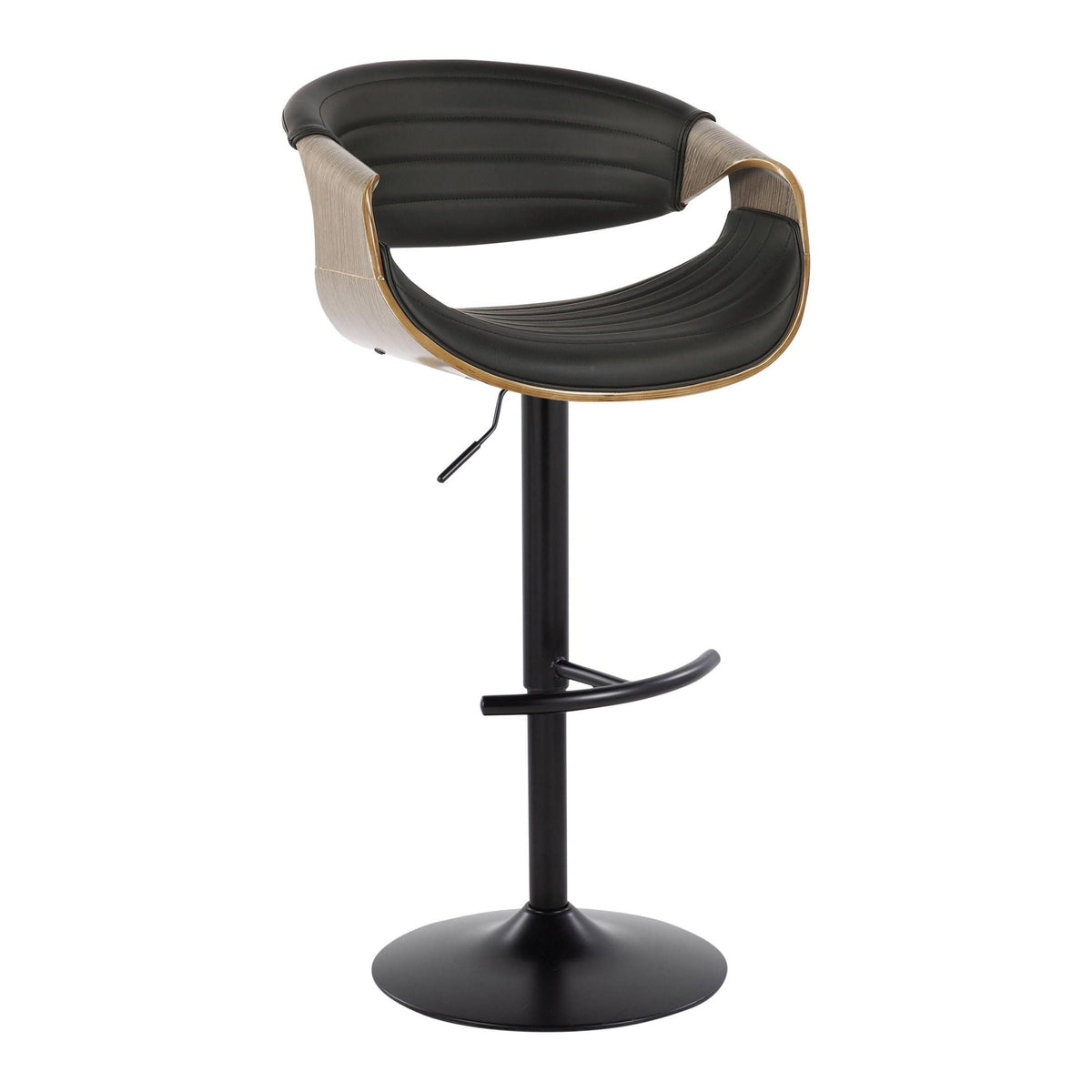 Symphony adjustable barstool with swivel and T-footrest, black seat and beige wood frame on Tampa Home & Garden Store