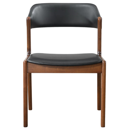 Enzo dining chair set of 2 by HouseOfZazla in black vegan leather with brown wooden legs on Tampa Home & Garden Store
