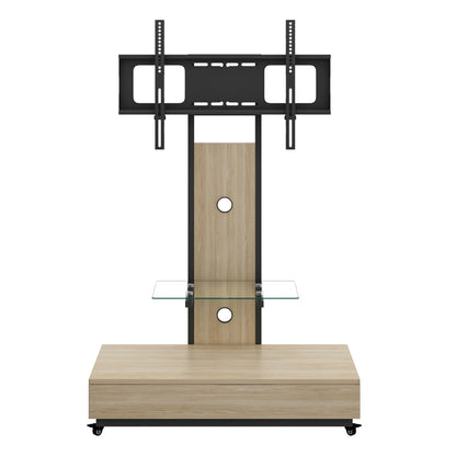 Mobile TV Cart HouseOfZazla with push-pull drawer, wheels, black metal frame with panel on Tampa Home & Garden Store