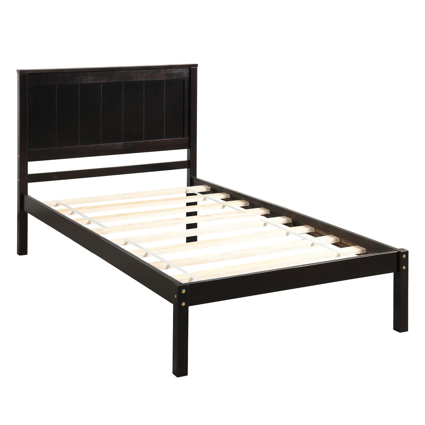 Strong Espresso Wood Platform Bed and Headboard