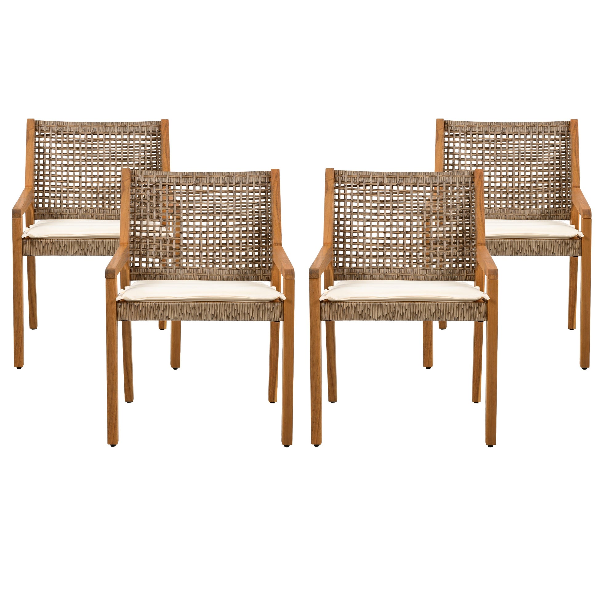 Outdoor Dining Chairs set of 4 in acacia wood and wicker with cream cushions on Tampa Home & Garden Store