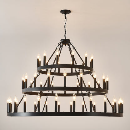 Chandelier 39.37 inch 3-tier wagon wheel in black metal with candle bulbs on Tampa Home & Garden Store