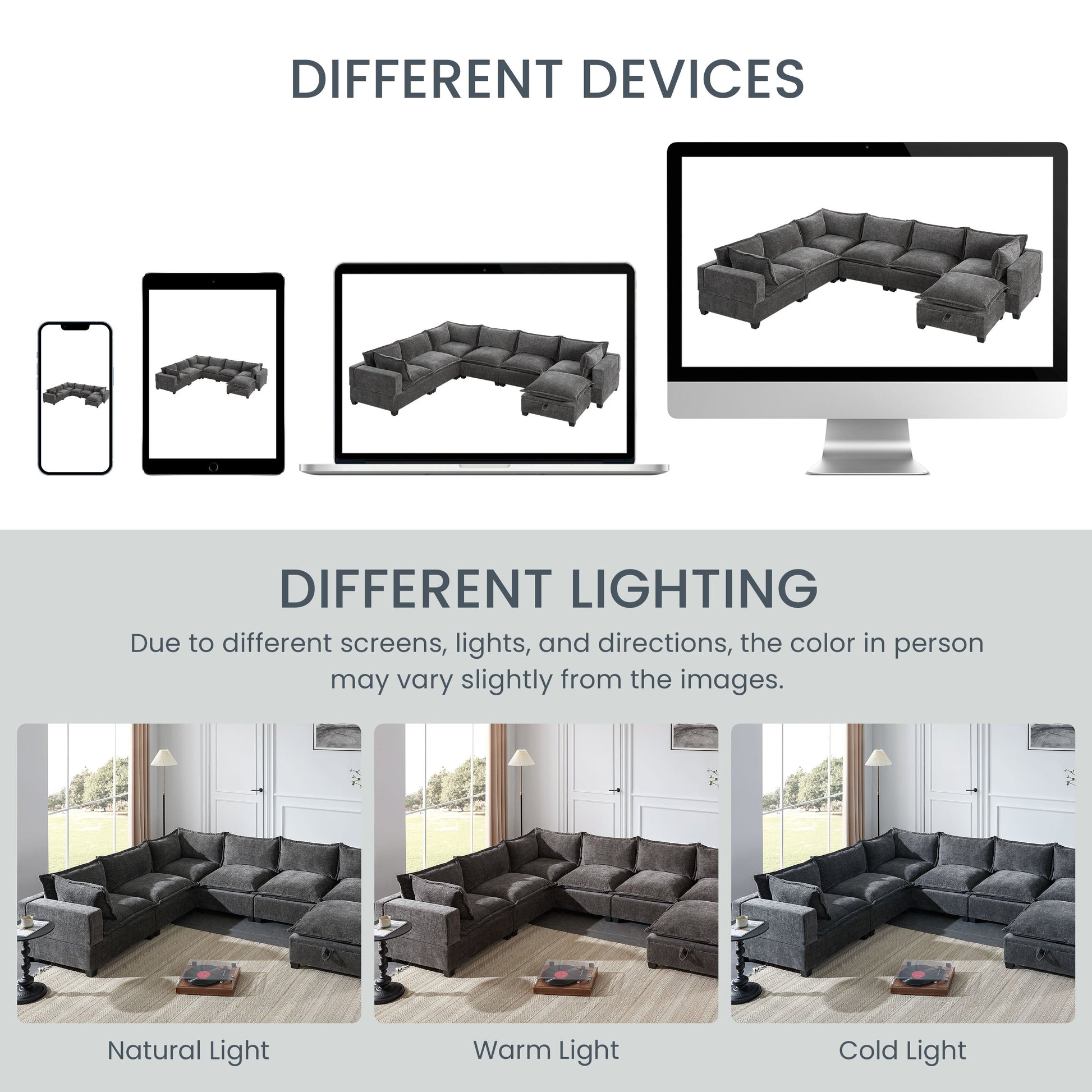 117.5'' modular sectional sofa with movable storage ottoman, gray fabric by HouseOfZazla on Tampa Home & Garden Store