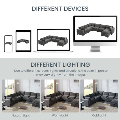 117.5'' modular sectional sofa with movable storage ottoman, gray fabric by HouseOfZazla on Tampa Home & Garden Store