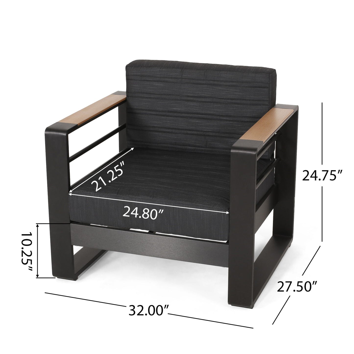 Giovanna Club Chair with aluminum frame and black fabric cushion by HouseOfZazla on Tampa Home & Garden Store
