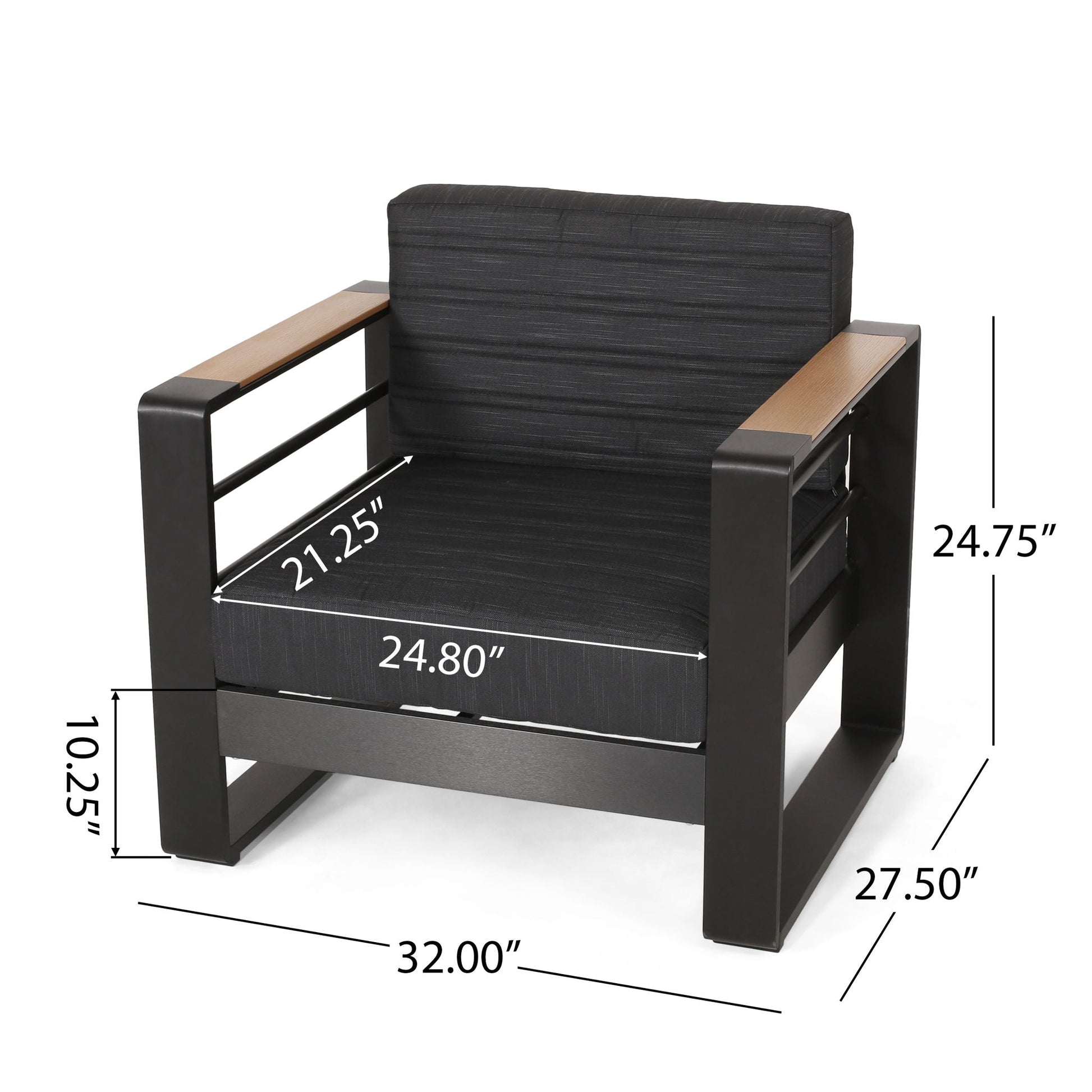 Giovanna Club Chair with aluminum frame and black fabric cushion by HouseOfZazla on Tampa Home & Garden Store