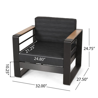 Giovanna Club Chair with aluminum frame and black fabric cushion by HouseOfZazla on Tampa Home & Garden Store