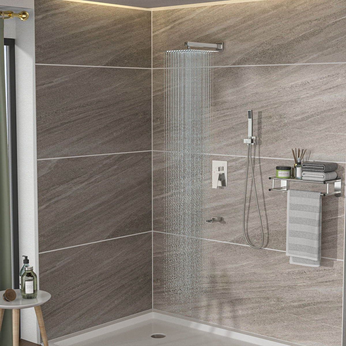 10-Inch wall mounted shower system with rough-in valve and chrome rainfall head on Tampa Home & Garden Store