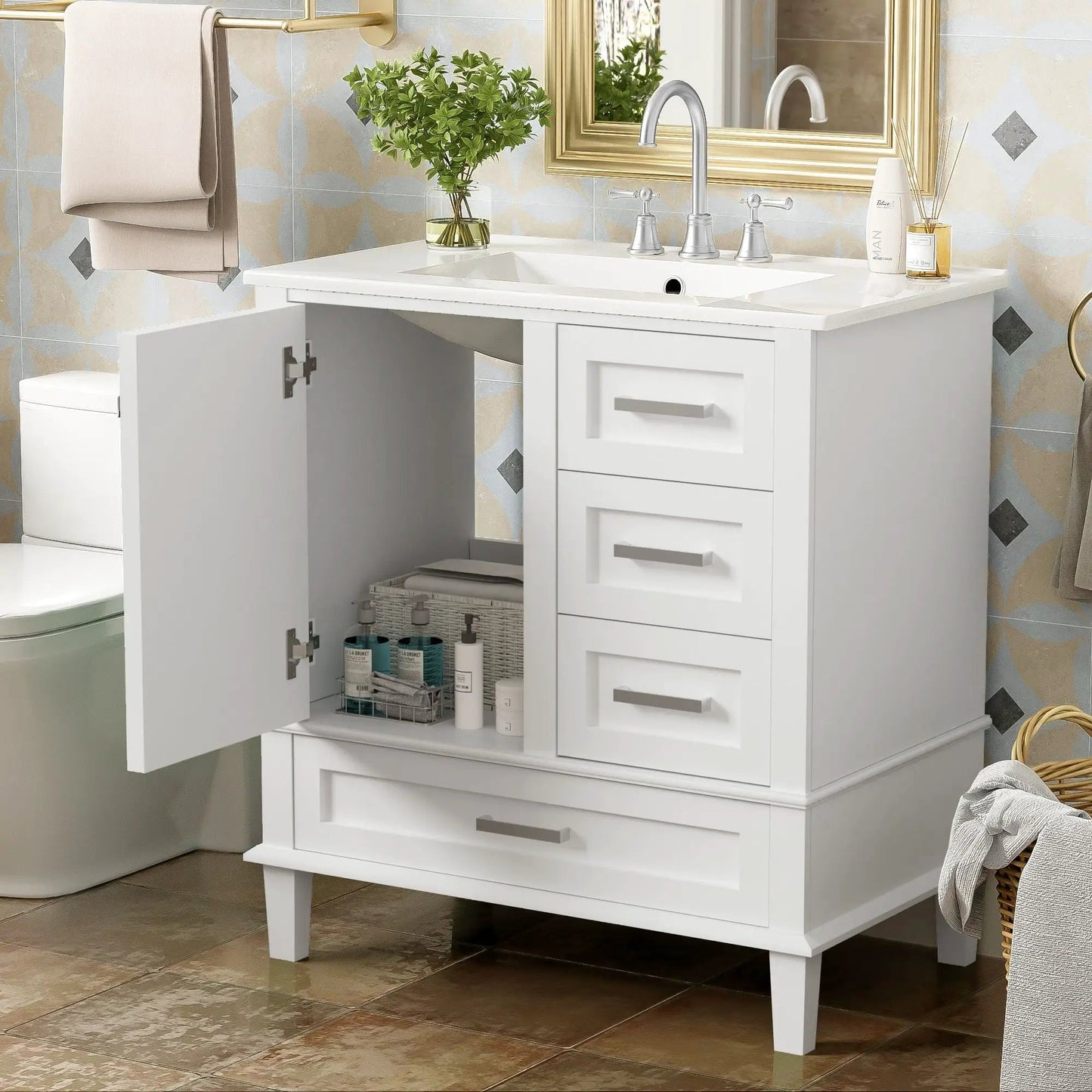 Bathroom Vanity With Sink Solid Wood Cabinet