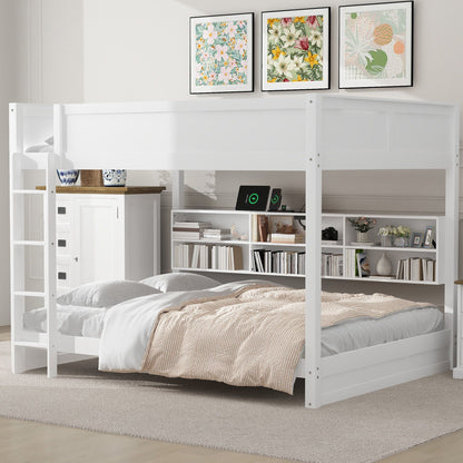 Bunk Bed With Storage Cabinets And USB Ports in white, HouseOfZazla on Tampa Home & Garden Store