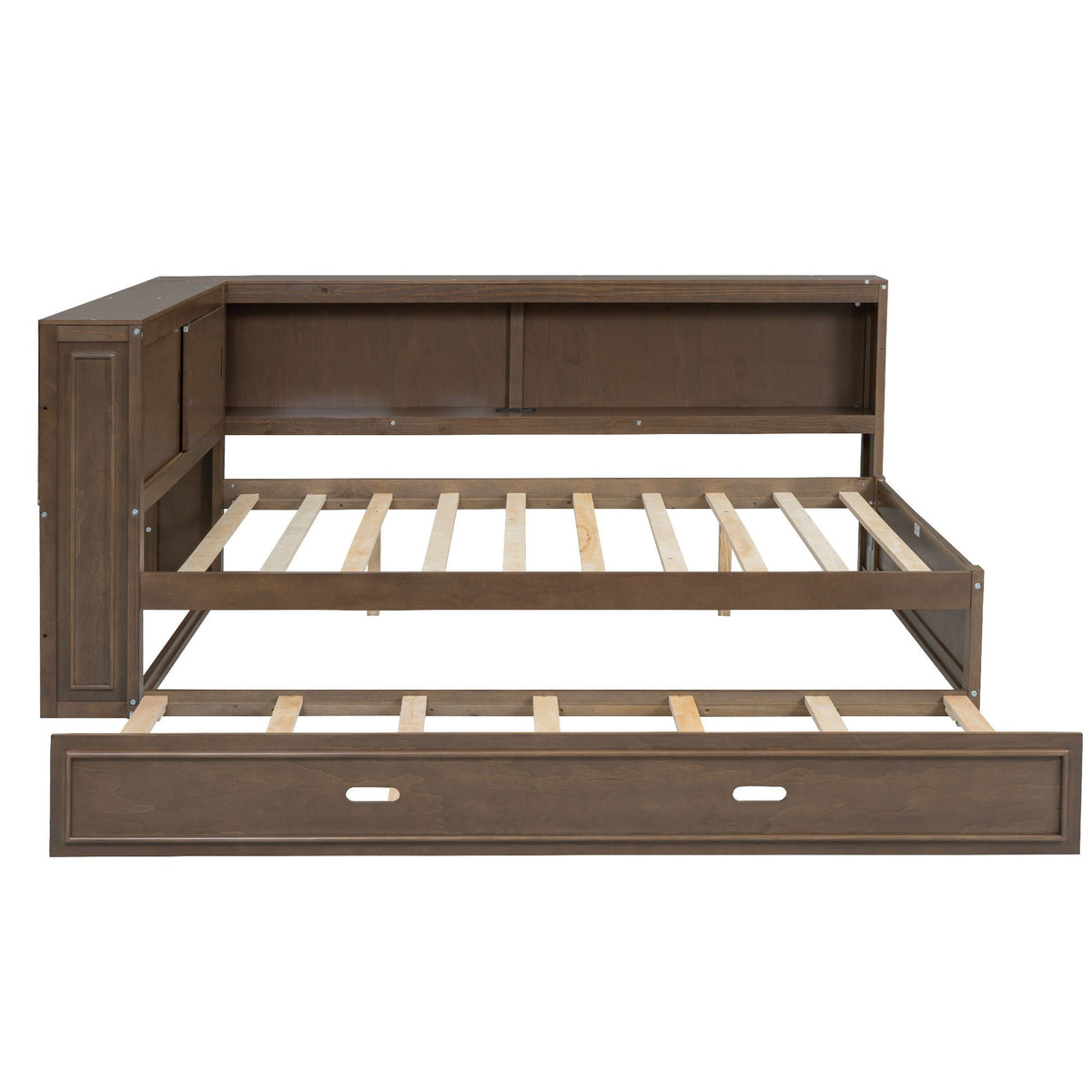 Daybed With Storage Shelves, LED, USB, And Trundle in dark wood with left storage cabinet on Tampa Home & Garden Store