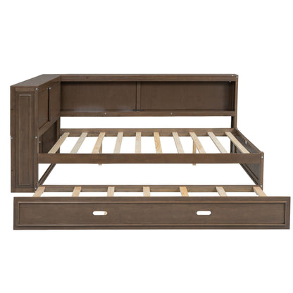 Daybed With Storage Shelves, LED, USB, And Trundle in dark wood with left storage cabinet on Tampa Home & Garden Store