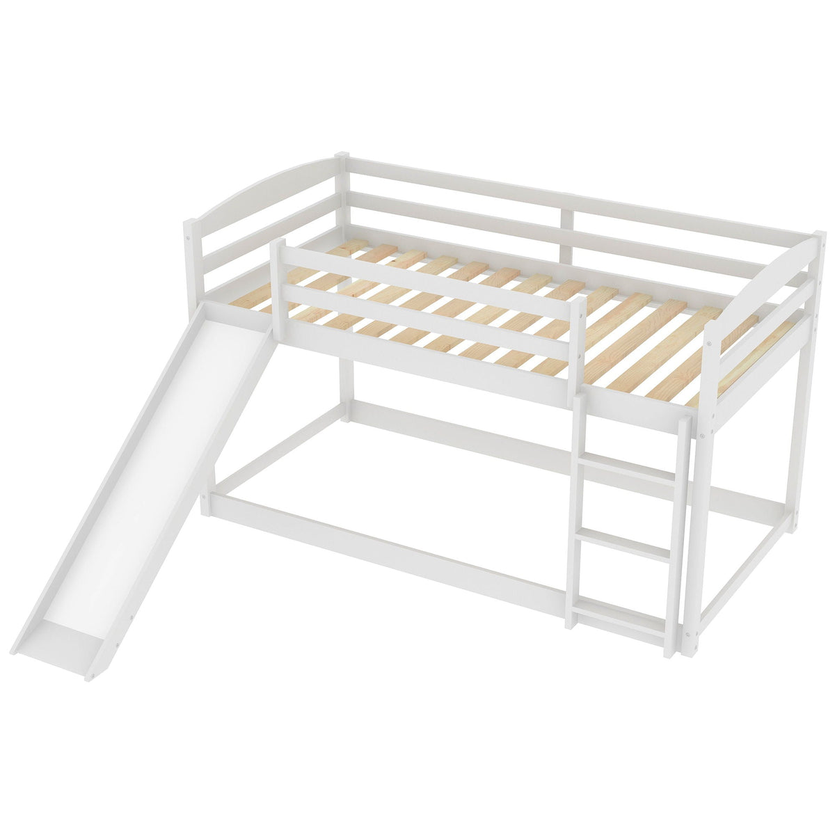 Durable bunk bed with convertible slide and ladder, white wood frame, HouseOfZazla on Tampa Home & Garden Store