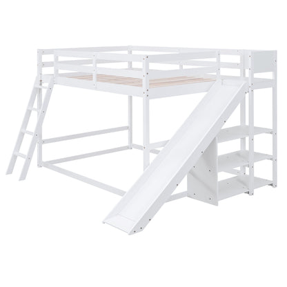 White bunk bed with ladder and slide, pine wood slats, HouseOfZazla on Tampa Home & Garden Store