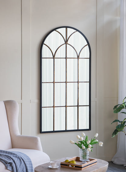 34x65.5in arched full-length mirror with black frame and gold windowpane design HouseOfZazla on Tampa Home & Garden Store