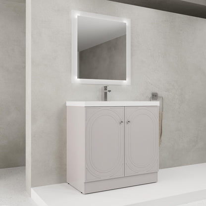 Freestanding Bath Vanity With Resin Sink And Door, white cabinet with arched panel doors on Tampa Home & Garden Store