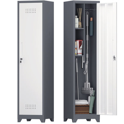Broom storage cabinet narrow slim with hooks and shelves, heavy-duty gray by HouseOfZazla on Tampa Home & Garden Store