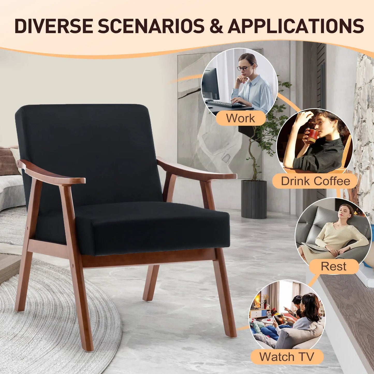 Mid Century Modern Accent Chair with solid wood frame and thick backrest Unique Piece Furniture on Tampa Home & Garden Store