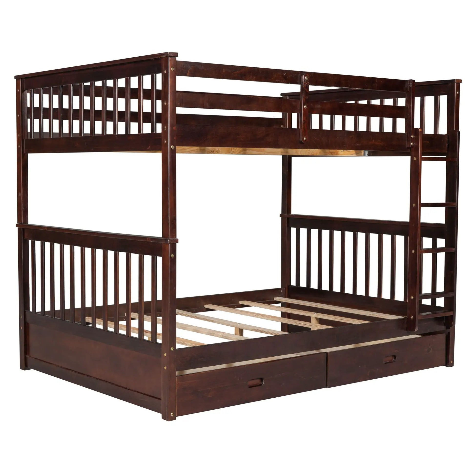 Bunk bed with ladders and 2 storage drawers, dark brown wood, Unique Piece Furniture on Tampa Home & Garden Store