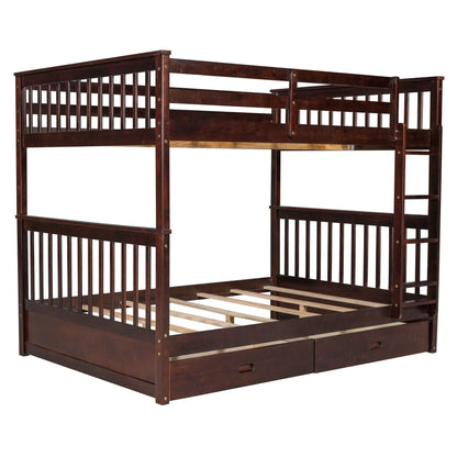Bunk bed with ladders and 2 storage drawers, dark brown wood, Unique Piece Furniture on Tampa Home & Garden Store