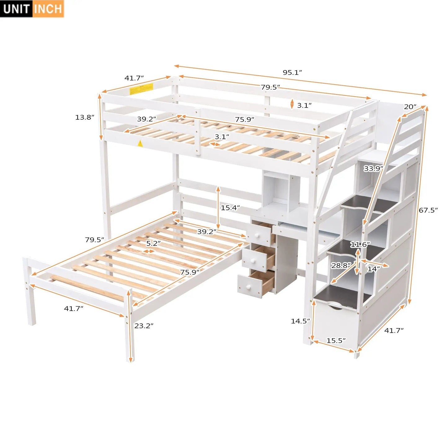 Loft Bed Standalone Bed with Storage Staircase