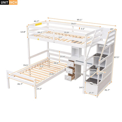 Loft Bed Standalone Bed with Storage Staircase
