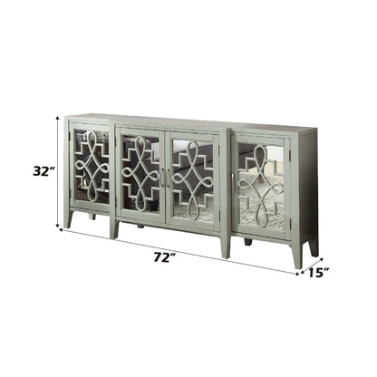 Kacia Console Cabinet by Unique Piece Furniture; gray accent cabinet with mirrored doors on Tampa Home & Garden Store