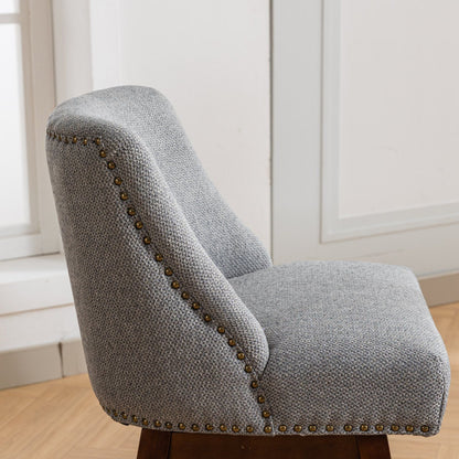 Counter height swivel barstools set of 2 in grey textured fabric with brass nailhead trim on Tampa Home & Garden Store