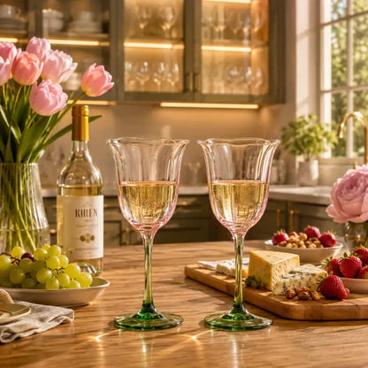 The Crystal Hand Blown Pink Tulip Wine Glasses